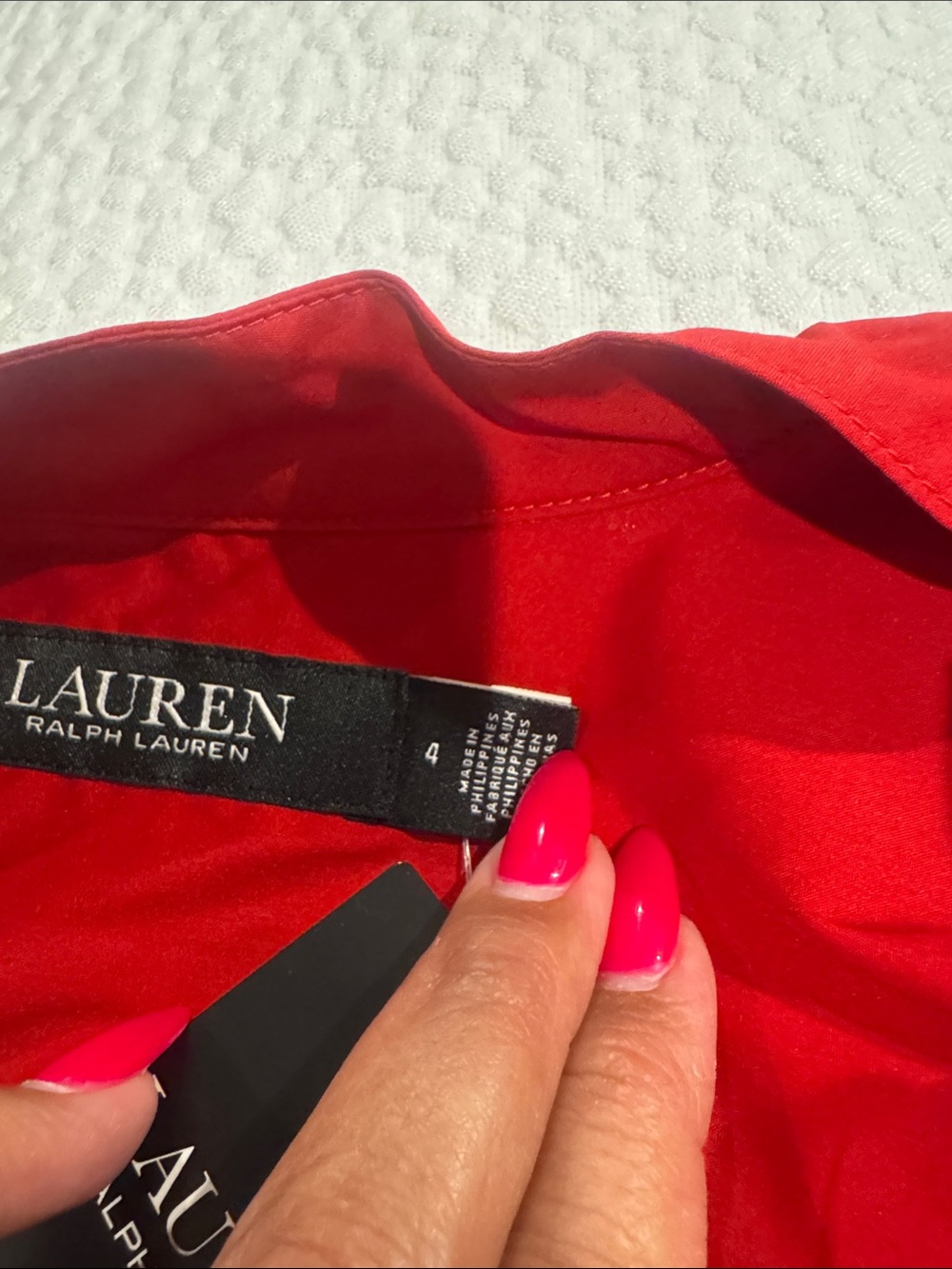 Lauren Ralph Lauren NWT Banded Collar Red Tie-Waist Button Midi Dress - Picture 10 of 14